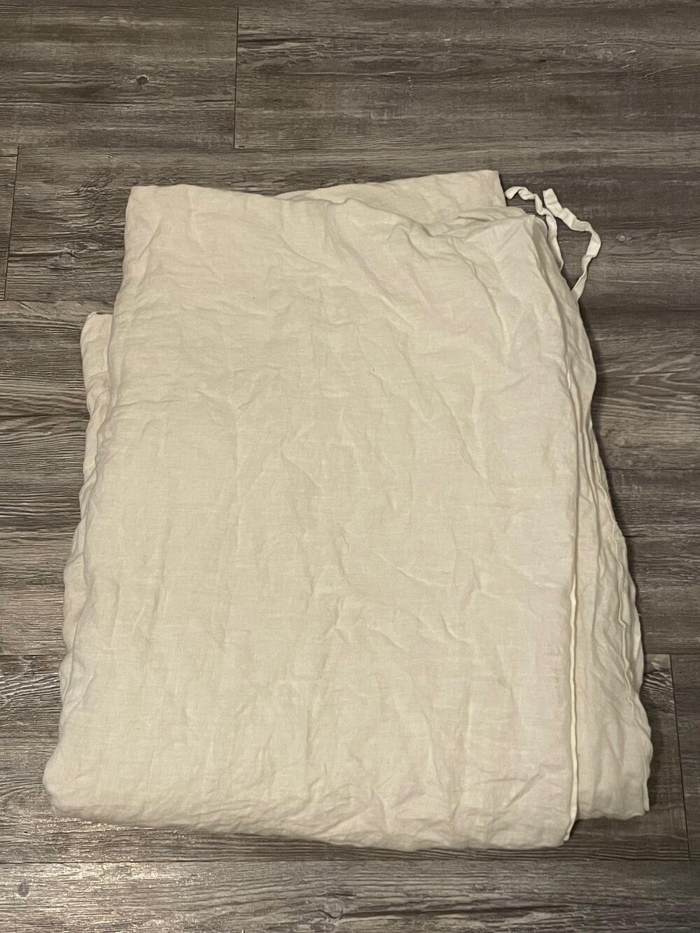 West Elm Linen Twin Duvet Cover 68x86 Beige Solid Neutral Ties Modern READ